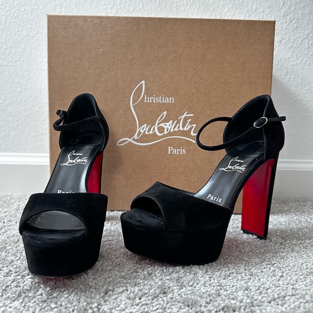 Christian Louboutin Sandaloo 130 Suede Platform Heel in Black size 36.5.